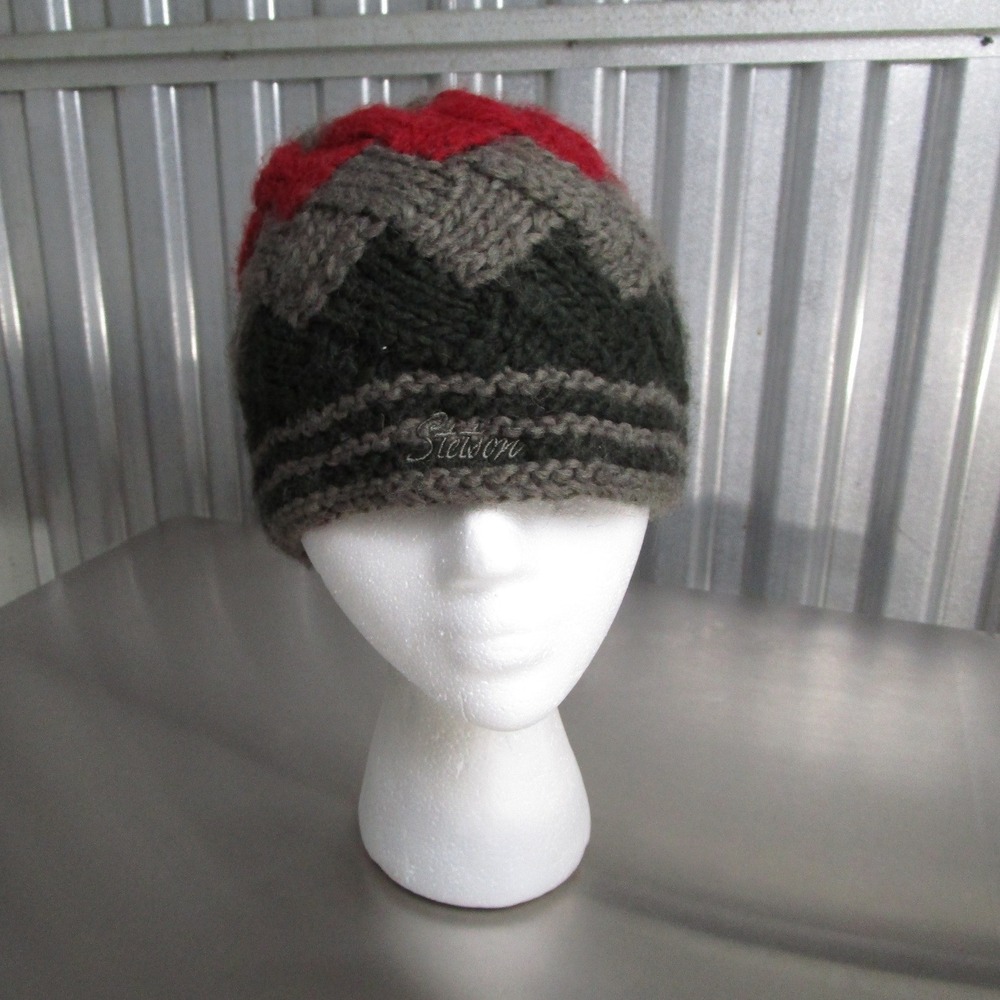 Stetson Norwood Handknitted Beanie Mens Grey Red Multi Color Knit Hat 289383 NWT